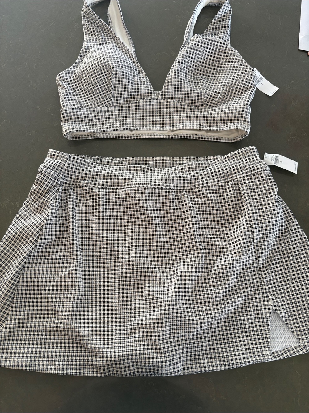 NWT - Old Navy Black and White Checked Bikini/Skirt Set - Women's Swim